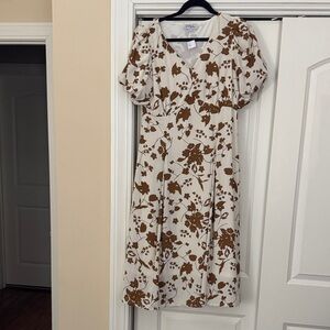 Polagram Cream and Brown Floral Midi Dress